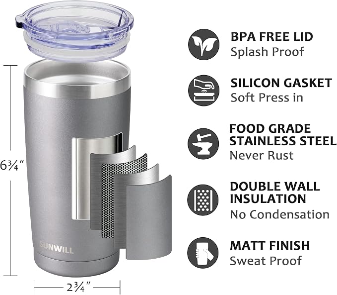 SUNWILL Travel Coffee Tumbler 20 oz, Insulated Mug - Image 2