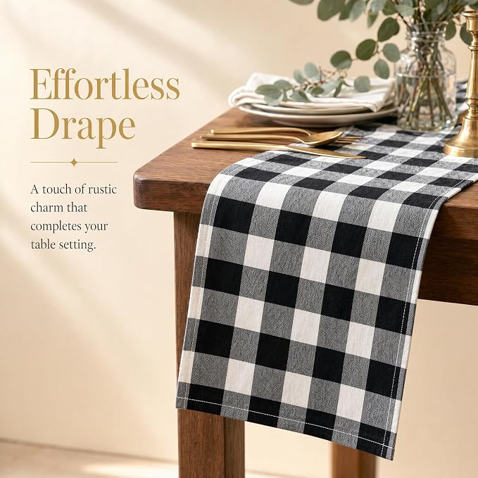ShinyBeauty Gingham Table Runner 13x72 Black White Buffalo Plaid | Soft Cotton - Image 6