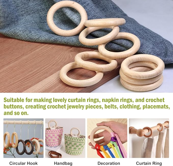 FoDau770 5pcs Natural Beech Wooden Rings, Unfinished Solid Wood Rings Heavy - Image 7
