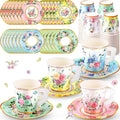 SUMMORO 160 Pcs Floral Paper Tea Cups and Saucers 7 OZ Disposable Paper Tea Cups by SUMMORO