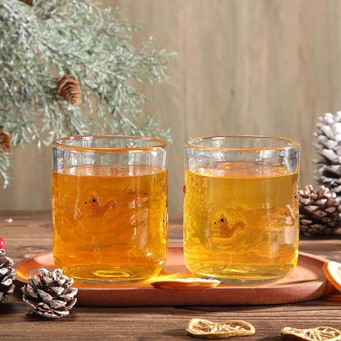 SiliFine 2 PCS Squirrel Icon Juice Glasses - 14oz Cute Squirrel Stemless Wine - Image 4