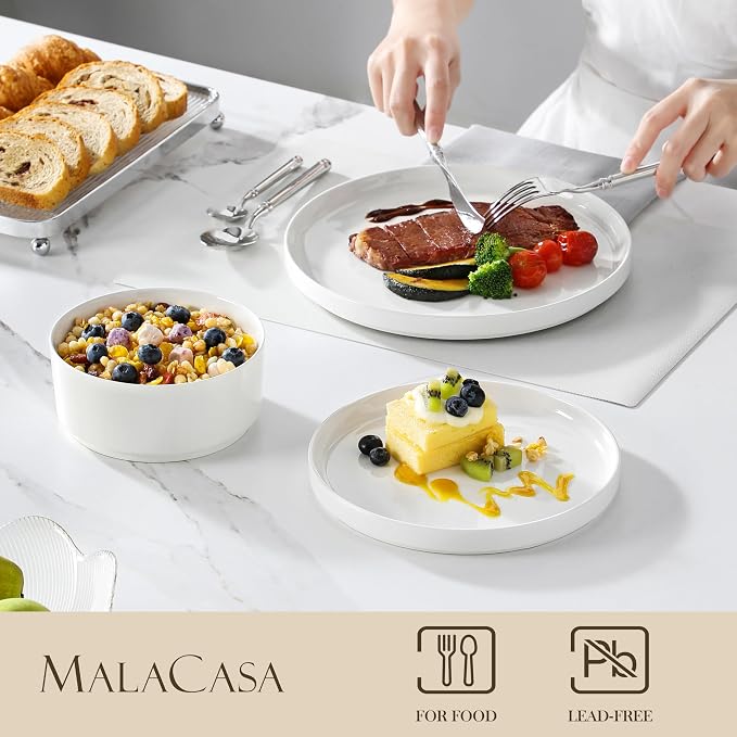 MALACASA 18 Pieces Porcelain Dinnerware Set, Modern White Dish Set - Image 3