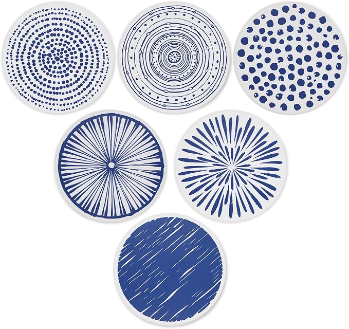 AD Set of 6 Coasters for Drinks Absorbing Round Ceramic Stone Coaster - Image 2