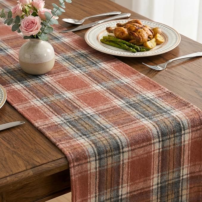 Artoid Mode Rust Farmhouse Plaid Fall Table Runner 13x48 Inch | Holiday Kitchen - Image 5