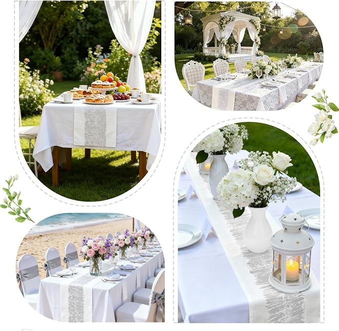 Metallic Style Silver Table Runner, Table Runners 72 Inches Long | Cotton Linen - Image 6