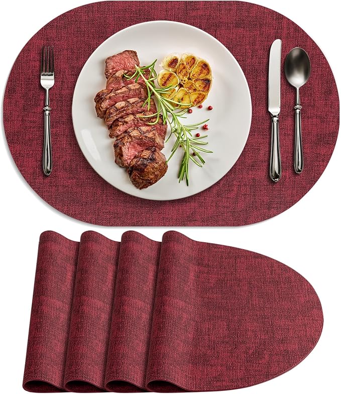 Placemats for Dining Table Set of 4 Non-Slip, Heat Resistant Oval Leather by Delicateandelegantplacemats