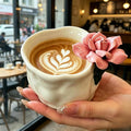 Hand Pinched Flower Ceramic Coffee Mug, Handleless 10oz Cube Cup by Unknown