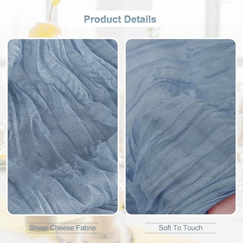 1 Pack Dusty Blue Cheesecloth Table Runner 35x120 Inch 10Ft Rustic Gauze Cheese - Image 2