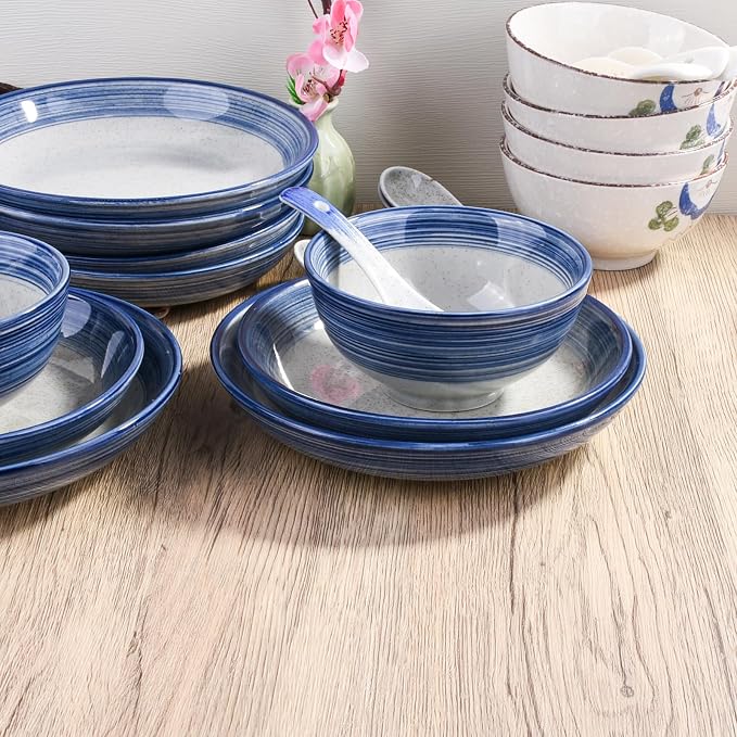 4-Piece Blue Ceramic Dinnerware Set, Japanese Hand-painted Porcelain Tableware - Image 2