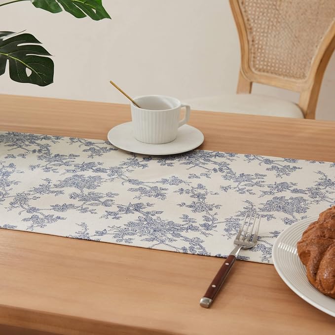 French Pastoral Farmhouse Table Runners, 13x48 Inch Blue | 100% Organic Cotton - Image 5