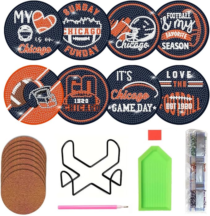 Bartogro 8 Pcs Diamond Painting Coaster Kits, DIY Football Diamond Art Coasters by Bartogro