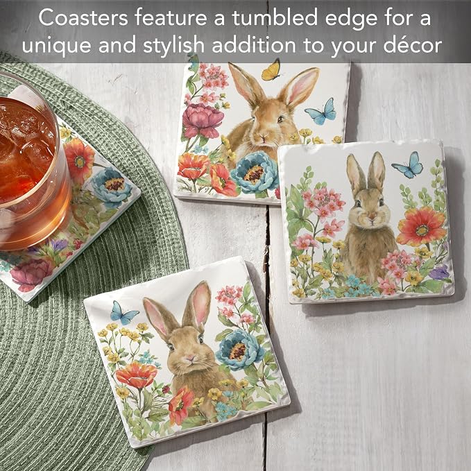 Thirstystone Garden Bunnies 4 Pack Assorted Tumbled Tile Stone Coasters | 4" - Image 2