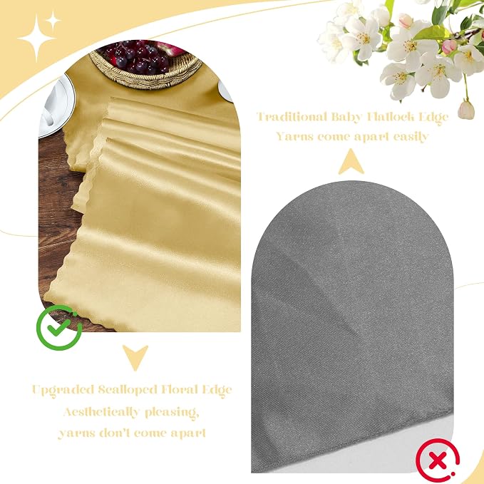 VACVELT Gold Satin Table Runners, 12x72 Inch, 2 Pack, Scalloped Edge | Silky - Image 7