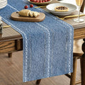 Artoid Mode Blue Rustic Cotton Linen Table Runner, Seasonal Embroidered Hollow by ArtoidMode