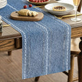 Artoid Mode Blue Rustic Cotton Linen Table Runner, Seasonal Embroidered Hollow by ArtoidMode