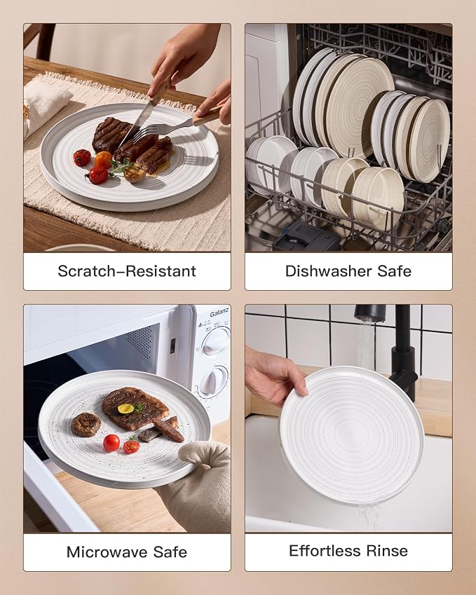 Stoneware Dinnerware Sets for 4, Reactive Glaze Plates and Bowls Set, Chip & - Image 5