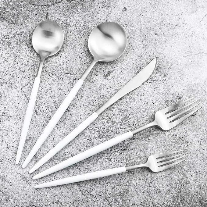 5-Piece Matte Silver Stainless Steel Satin Finish Flatware Set - Image 5