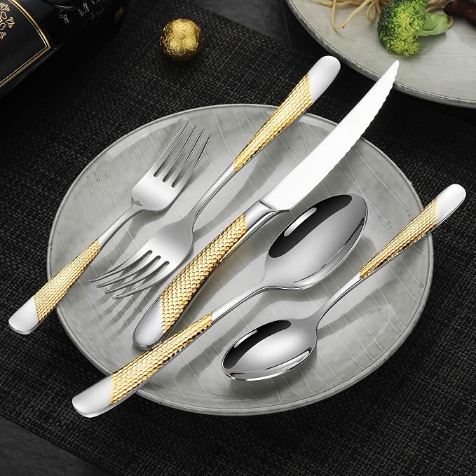 20-Piece Hammered Silver Gold Silverware Set - Image 2