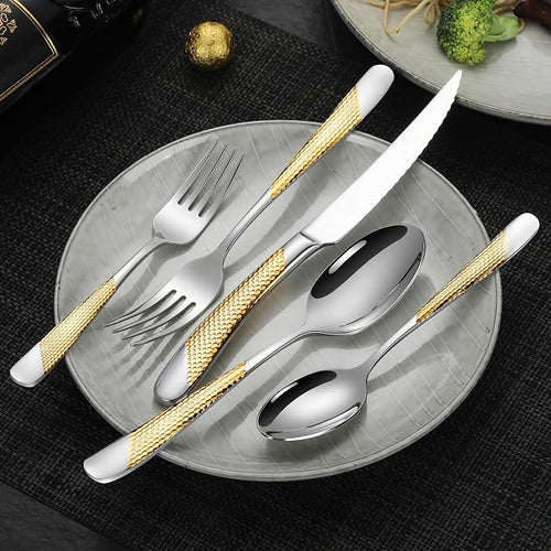 20-Piece Hammered Silver Gold Silverware Set - Image 2