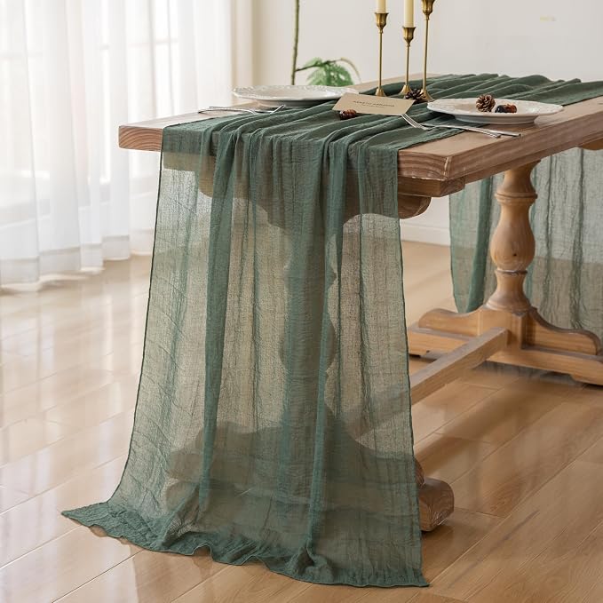 6Pcs Forest Green Cheesecloth Table Runner 120 Inches - Image 2