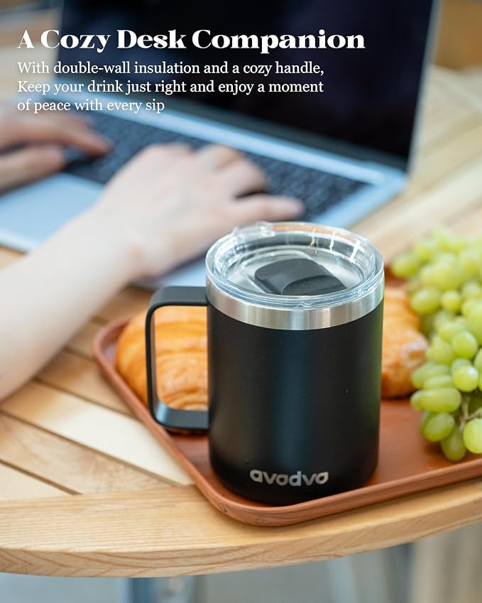 12oz Insulated Coffee Mug with Lid – Includes Two Lids, Stainless Steel Coffee - Image 9