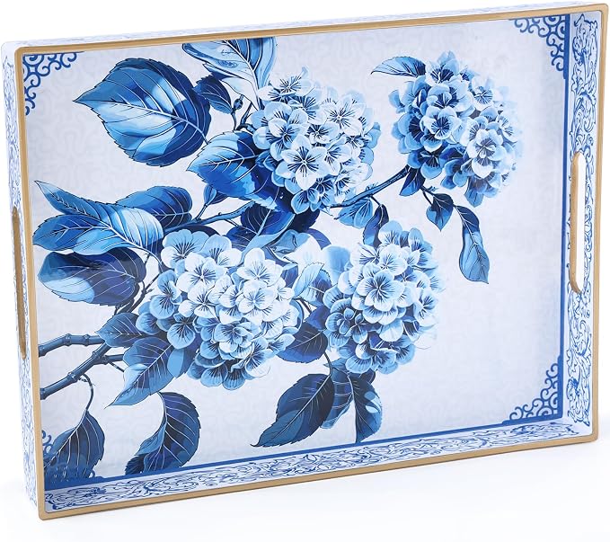 Serving Tray with Handles, Rectangular Plastic Tray 15.75x11.81 Inch, by Origtray