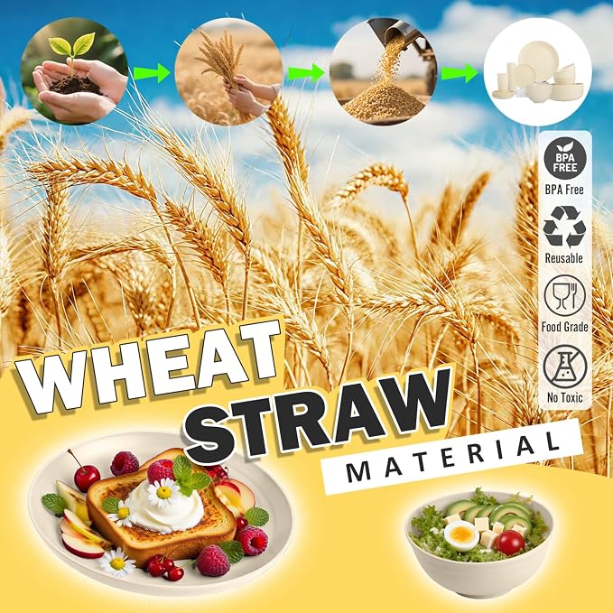 Wheat Straw Dinnerware Sets for 8, Kitchen Dish Set - Image 5