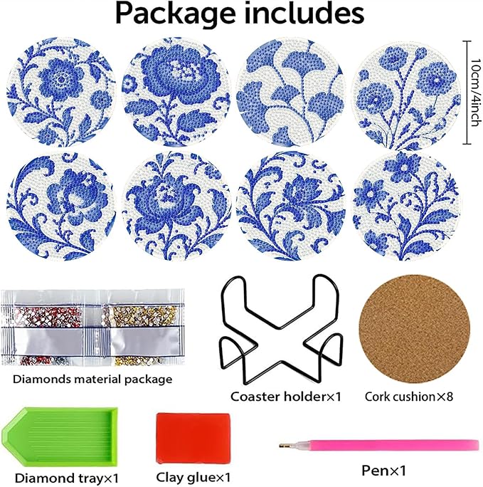 Mrnsiet 8PCS Flowers Diamond Art Coasters Kits - Image 3