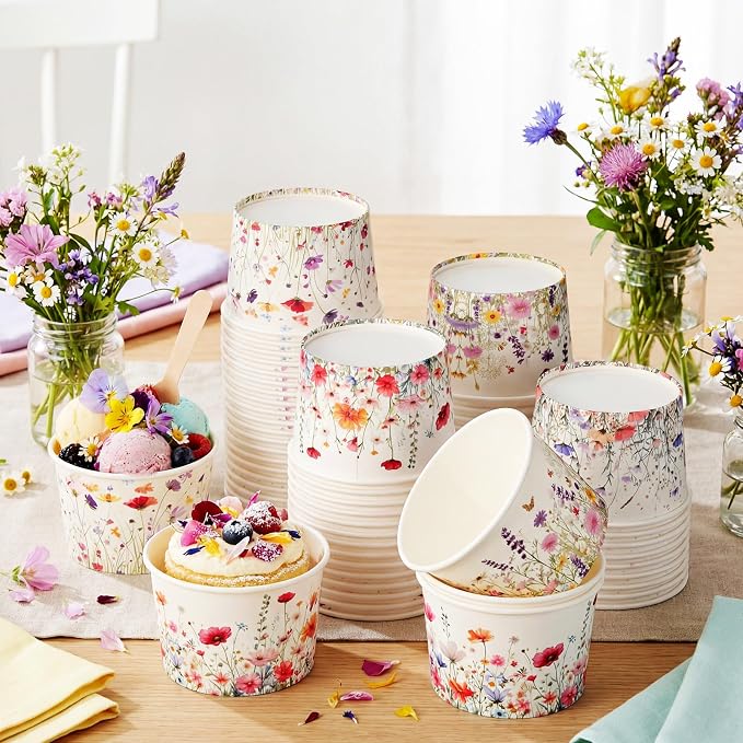 CHENGU 120 Pcs Spring Wildflowers Snack Cups 9 oz Disposable Spring Wildflowers - Image 7