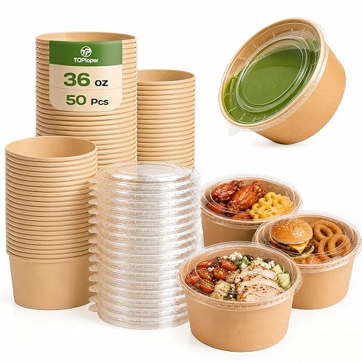 TOPtoper 36Oz 50Pcs Large Paper Bowls by TOPtoper