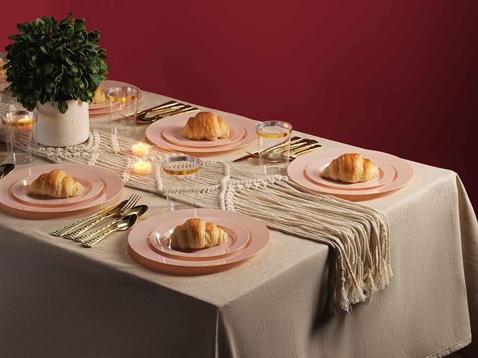 100 Pink Plastic Plates Set, Elegant Fancy Heavy Duty Disposable Plates - Image 3