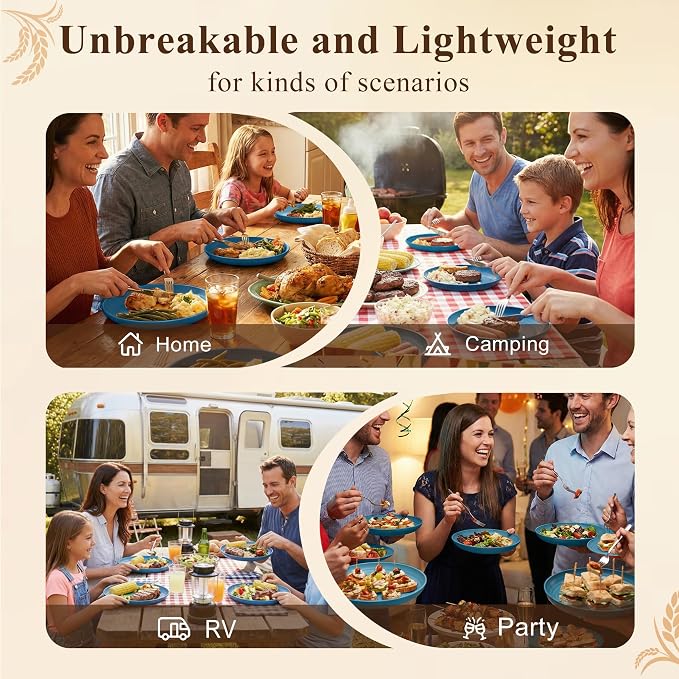 Deep Dinner Plates 10 Inch, Plastic Plates Reusable, Unbreakable Wheat Straw - Image 7