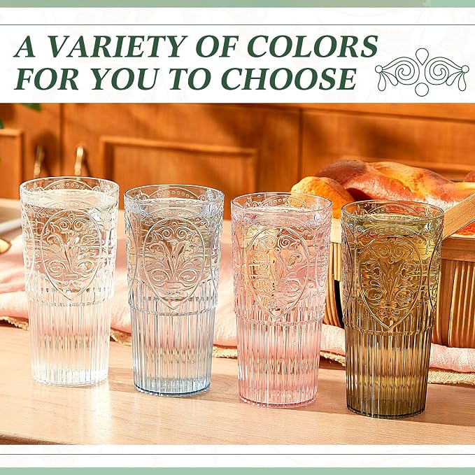 Wiwiqing 20oz Vintage Plastic Ribbed Tumblers Set of 12, Baby Shower, Birthday - Image 7