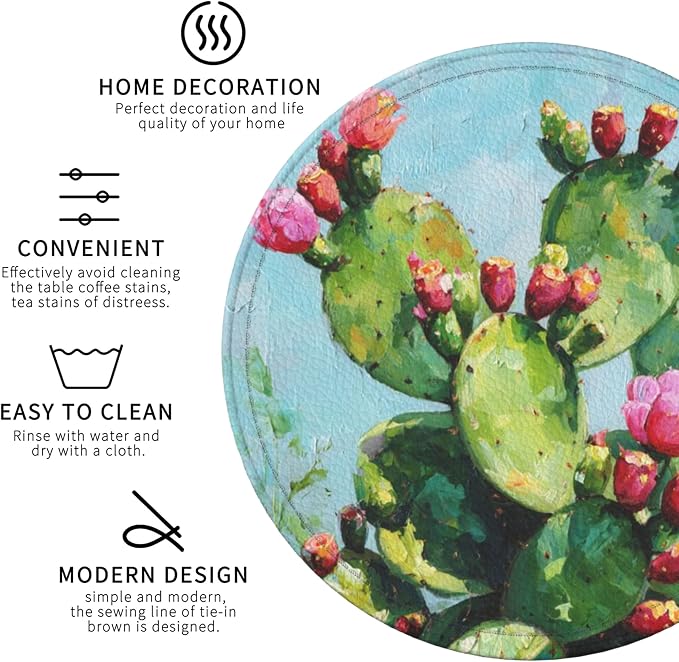 Cactus Coasters Leather Round Drink Coasters 6 Pcs Set - Image 3