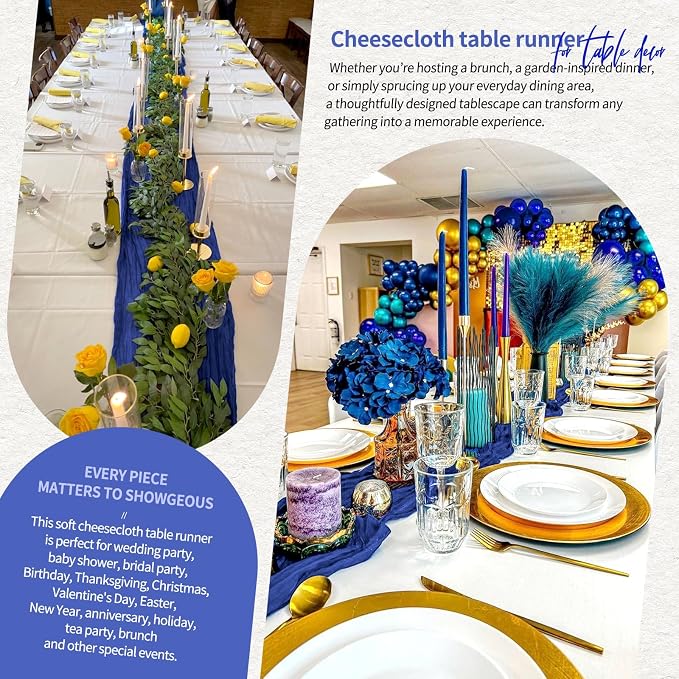 18 Pack Cheesecloth Table Runner 10FT Royal Blue Table Runner Boho Gauze Cheese - Image 8
