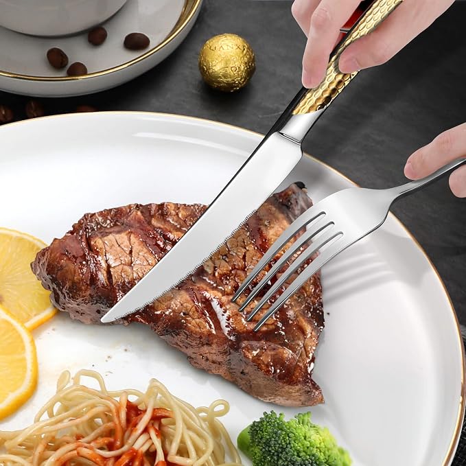 20-Piece Hammered Silver Gold Silverware Set - Image 9