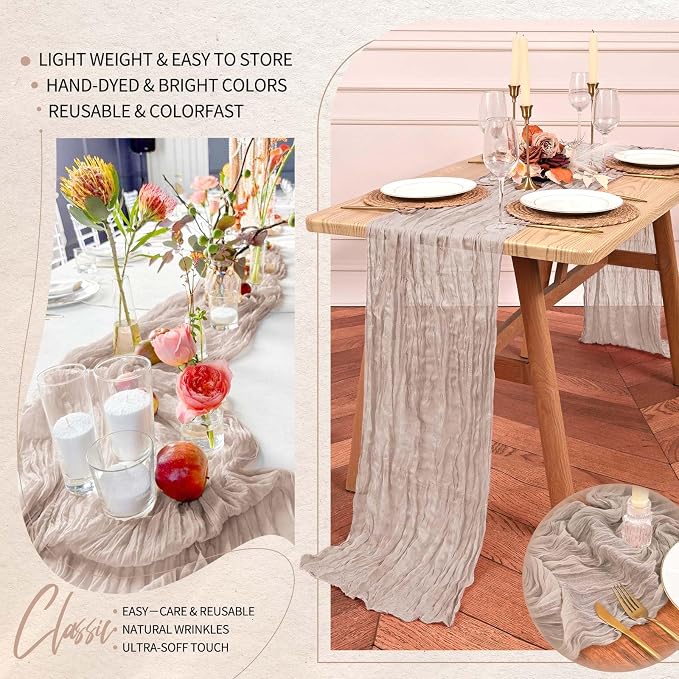 4 Pack Cheesecloth Table Runner 10FT Rosy Brown Table Runner Boho Gauze Cheese - Image 5