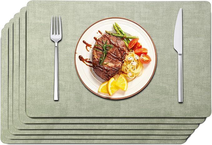 Maxpearl Faux Leather Placemats Set of 6, Light Green | Waterproof by Maxpearl