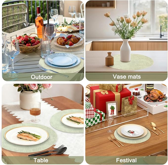 Round Faux Leather Placemats and Coasters, Reversible Heat Resistant Non-Slip - Image 6