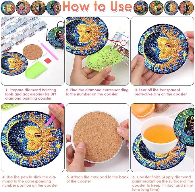 ijbnhd 8 Pcs Sun & Moon Diamond Art Coasters - Image 6
