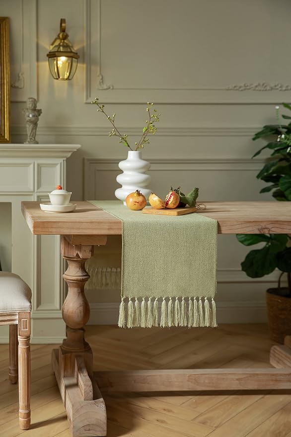 Sage Green Table Runners 60 Inches Long, Burlap Linen Style Rustic Farmhouse - Image 3