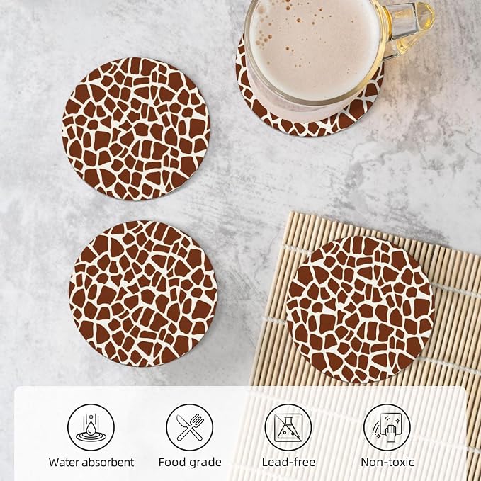 Giraffe Coasters Set of 4, Absorbent Ceramic Drink Coasters Cup Mat - Image 5