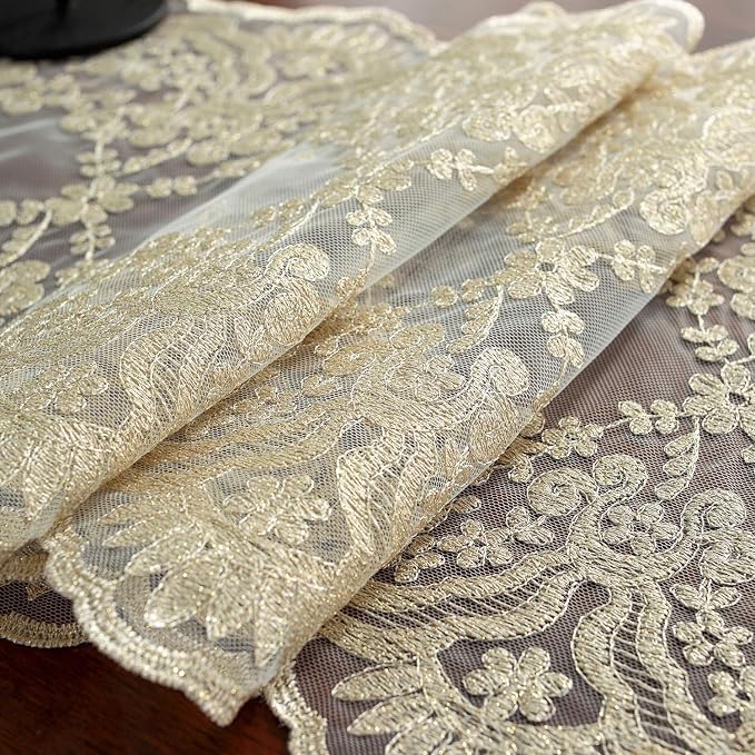 SUTAVIA Lace Table Runner 12"×96" Gold Embroidered Dresser Scarf | Classic - Image 5