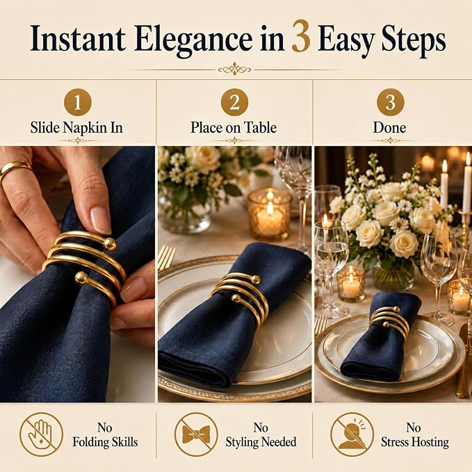Gold Napkin Rings Set of 12 – Swirl Design – Elegant Napkin Rings Gold - Image 5