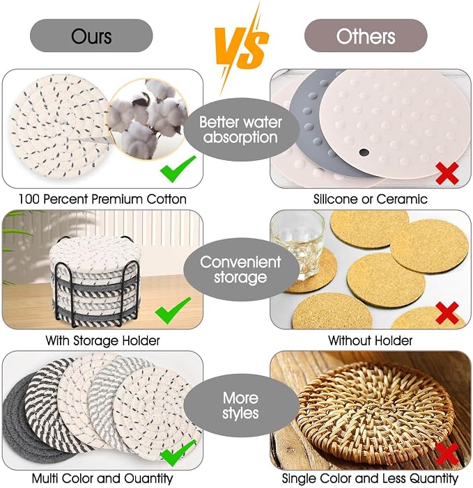 Billbotk 10 Pieces Coasters for Drinks, Absorbent Drink Coasters - Image 5