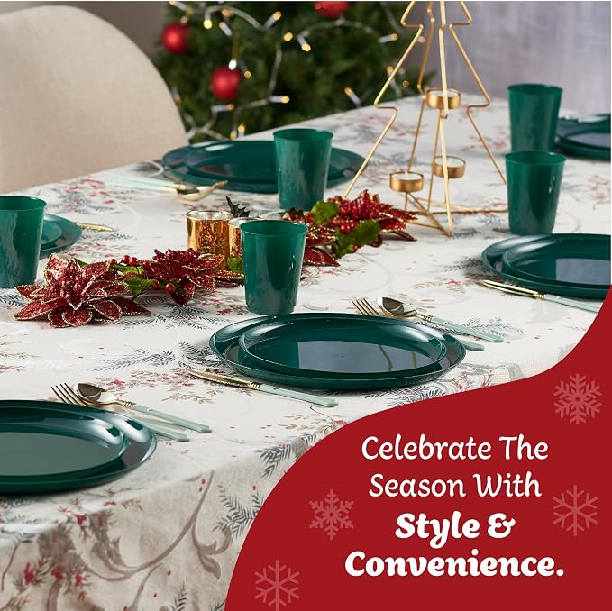 PLASTICPRO [30 Pack 8.6'' Christmass Green Plastic Party Plates Edge Collection - Image 4