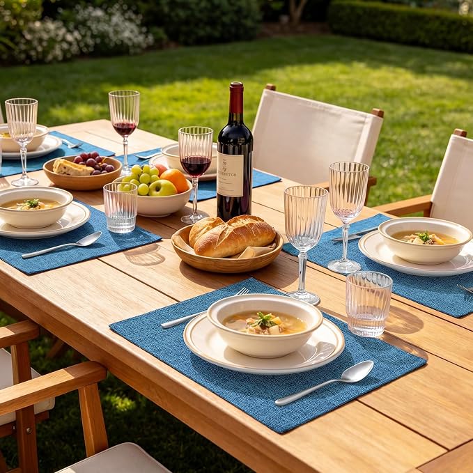 Faux Cotton Linen Placemats Set of 6, Cloth Washable Farmhouse Dining Table Mats - Image 9