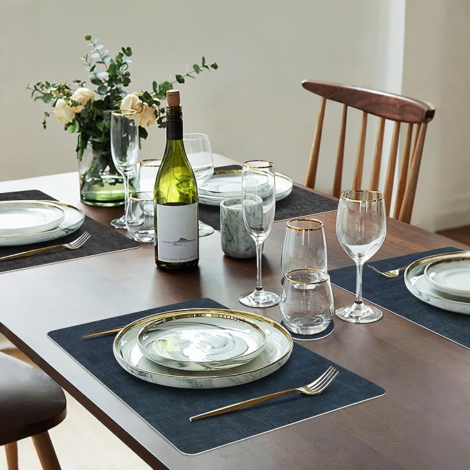 Fyvva Placemats Set of 6 Wipeable Reversible Faux Leather - Image 6