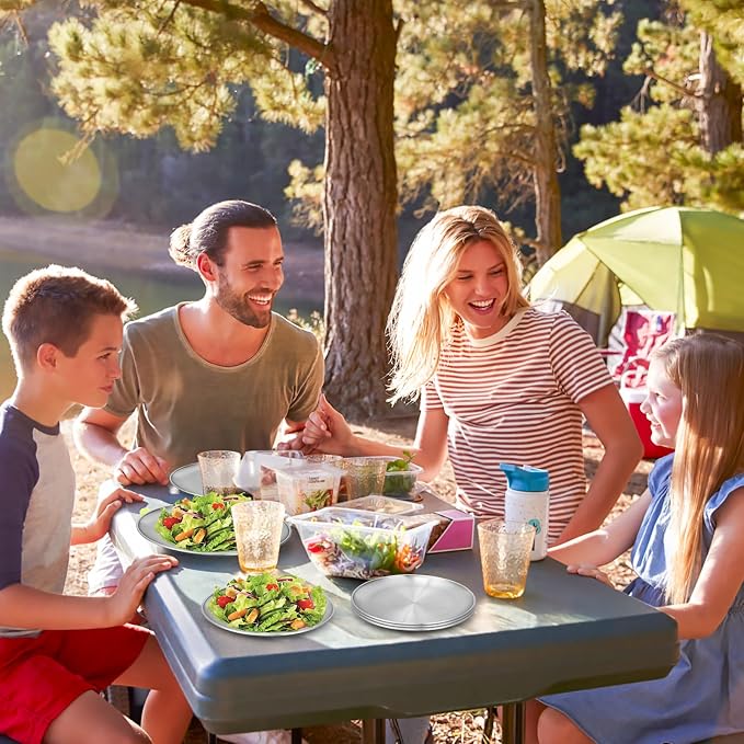 8 Stainless Steel Plates, 7.8 inch 304 Metal Camping Plate, Reusable Food - Image 7