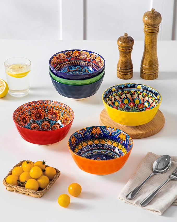 vancasso Boho Cereal Bowls Set of 6, 26 oz Ceramic Soup Bowls - Image 5